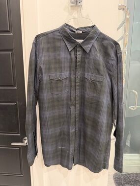 Calvin Klein Men's Olive and Gray Plaid Button-Down Shirt